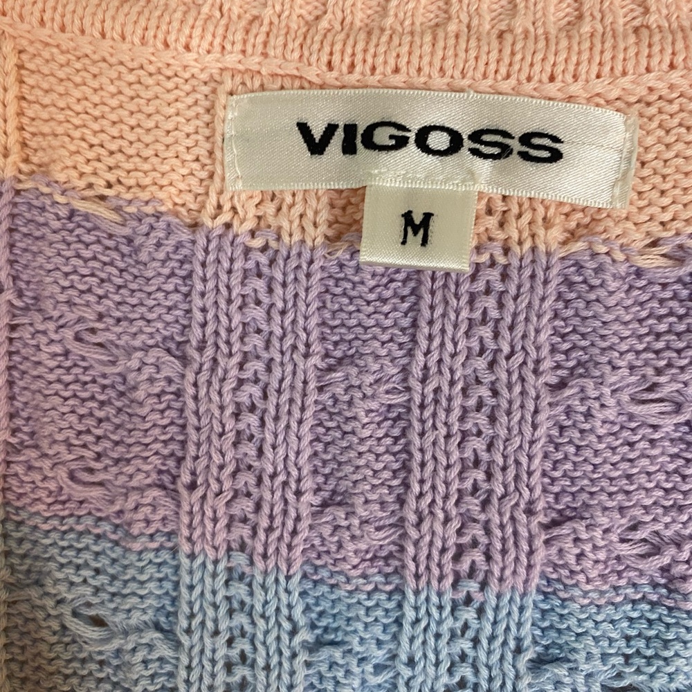 Vigoss Cableknit Sweater Vest Pastel Stripes, Size M Preppy CollegeCore - Picture 8 of 10